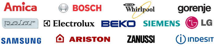 AMICA, BOSCH, WHIRLPOOL, GORENJE, POLAR, ELECTROLUX,BEKO,
  SIEMENS, SAMSUNG, LG, ZANUSSI, INDESIT, ARISTON